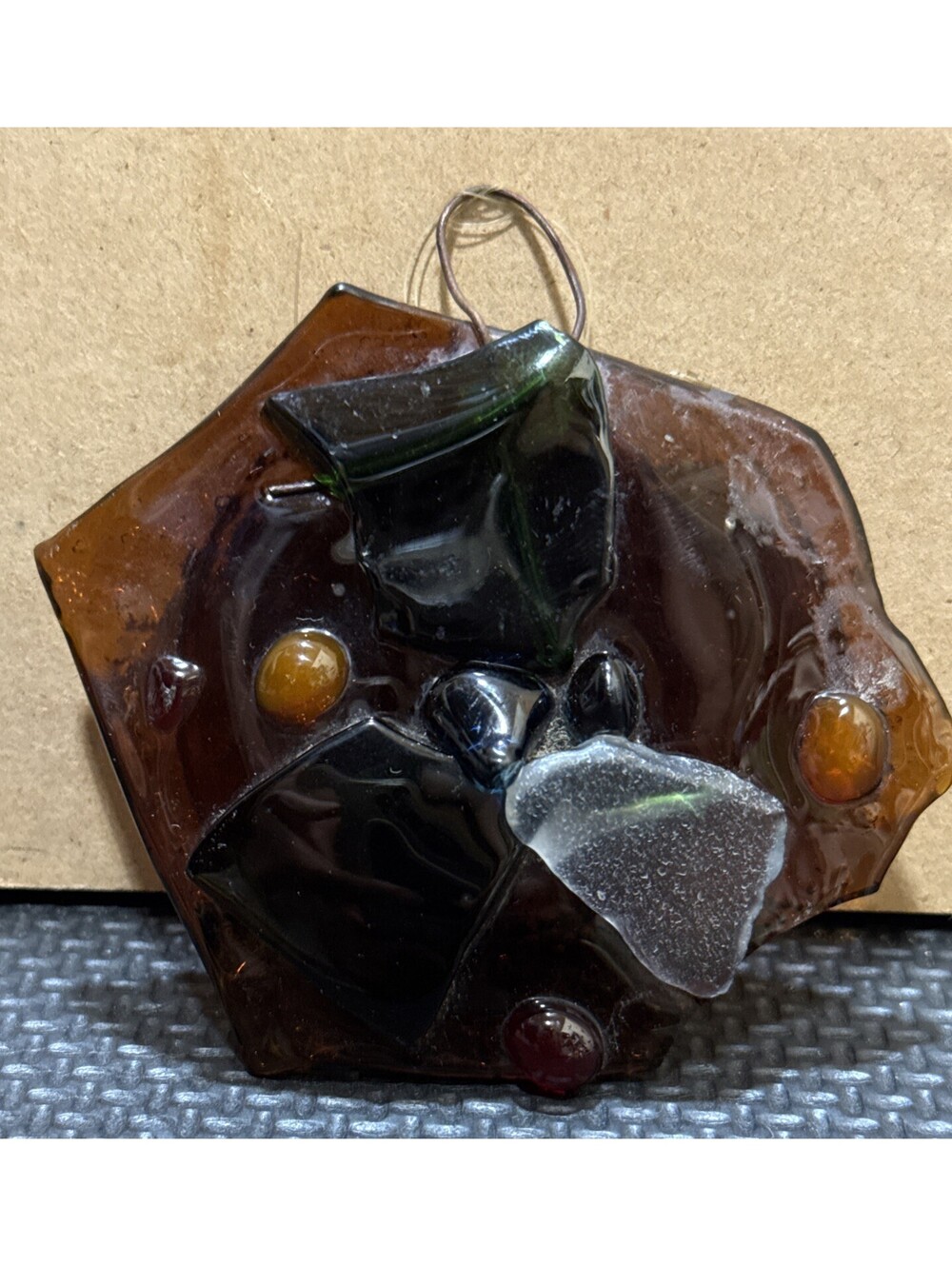OOAK | Maine Made | Fused Glass Holly Mistletoe Hanging Decor | Ornament